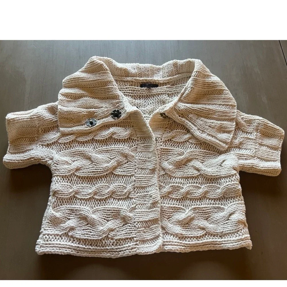 Chunky Cable Knit‎ Sweater Cardigan Hygge Short Sleeve Cream Cozy Cottagecore
